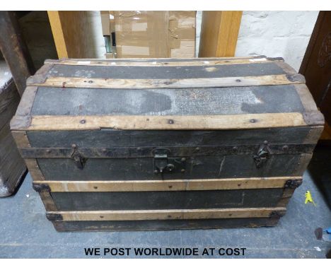 A wooden bound trunk
