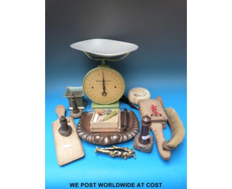 Mixed items including a Ronsons cigarette holder for Drake Foundry Coventry, Serpentine lighthouses, football clapper, S. Hit