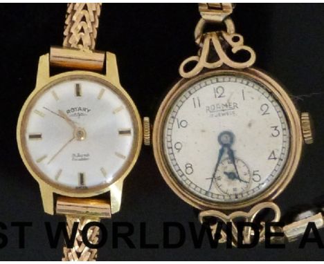 Rotary 18ct gold ladies wristwatch with 18ct gold strap (20g) and a Roamer 9ct wristwatch with subsidiary dial (22g)
