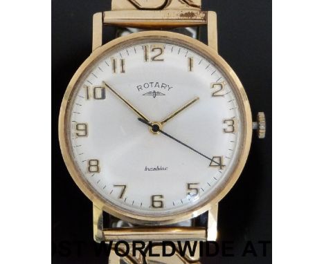 Rotary 9ct gold gentleman's wristwatch with two tone hands and arabic numerals, on brushed aluminium face and expandiing meta