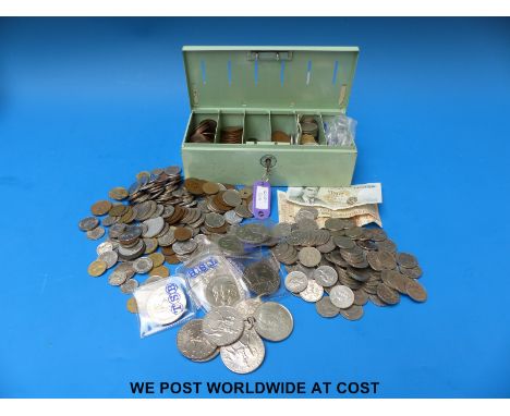 A collection of sundry coinage UK and world and a vintage money box