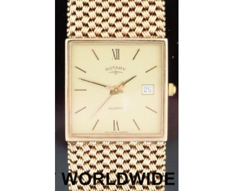 Rotary 9ct gold gentleman's wristwatch with date aperture, two tone hands and baton markers, on integral 9ct bracelet, case s