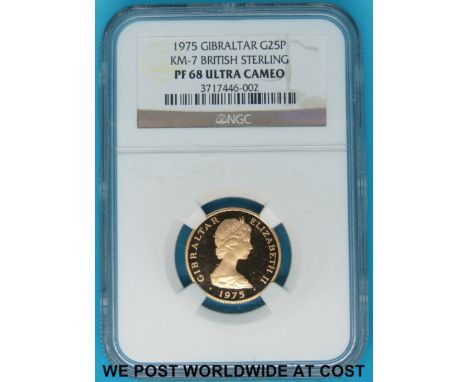 A 1975 Gibraltar British sterling £25 gold coin in NCG sealed case, 7.7700g Ultra Cameo portrait