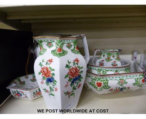 A Booths "Jacobean Shape" toilet set including a large pail, pitcher etc