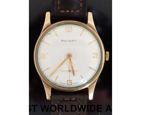 Rotary 9ct gold gentleman's wristwatch with subsidiary seconds dial and gold hands and markers, in 9ct gold Dennison case, on