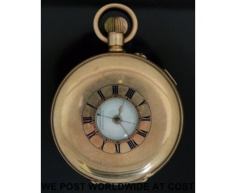 A Fattorini & Sons gold plated gentleman's keyless half hunter pocket watch with doctor's type chronometer movement 