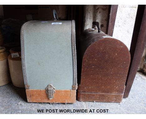 Three vintage sewing machines including a Necchi example