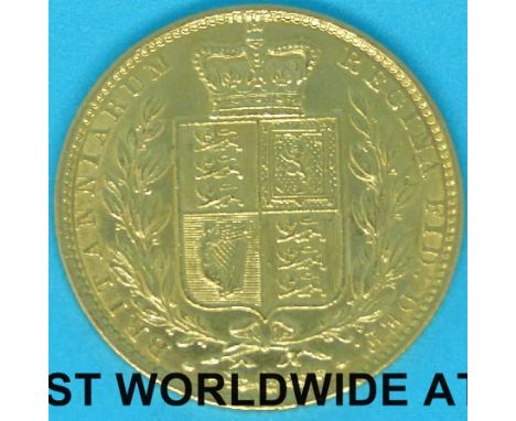 A cased 1863 Victoria young head gold full sovereign, first reverse, no die mark