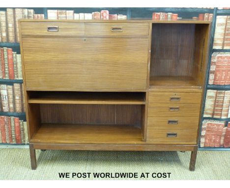 A retro bureau or desk with six various drawers, adjustable shelf to top right and full flap secretaire/bureau (W137 x D36 x 