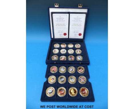 A Westminster case containing 24 coloured portrait Royal commemorative coins, gold plated, in capsules. All 2002 with certifi