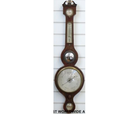Arnold & Co. Georgian mahogany wall barometer with thermometer and hygrometer, Arnold & Co. Gloucester to dial, swan neck and