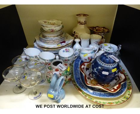 A large collection of ceramics including enamelled Minton meat plate, Royal Worcester, Masons (several patterns) decorative t