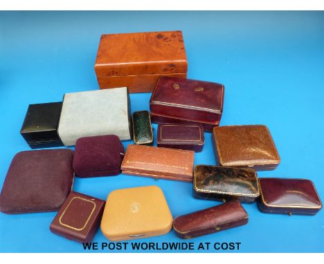 A collection of vintage jewellery boxes to include tooled calf leather example