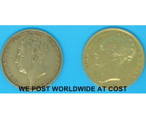 A deluxe cased duo sovereign set comprising a gold full sovereign of George IV, shield back 1830, and a gold full sovereign, 