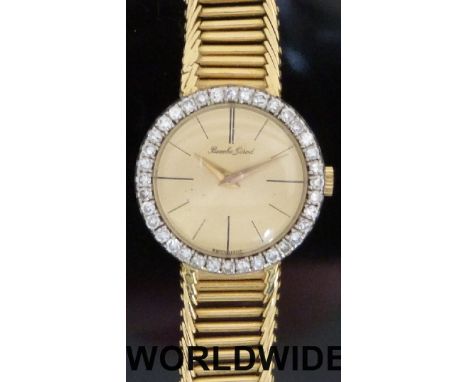 Bueche Girod 18ct gold ladies wristwatch, the bezel set with 36 brilliant cut diamonds (approx 1ct in total), on integral lad