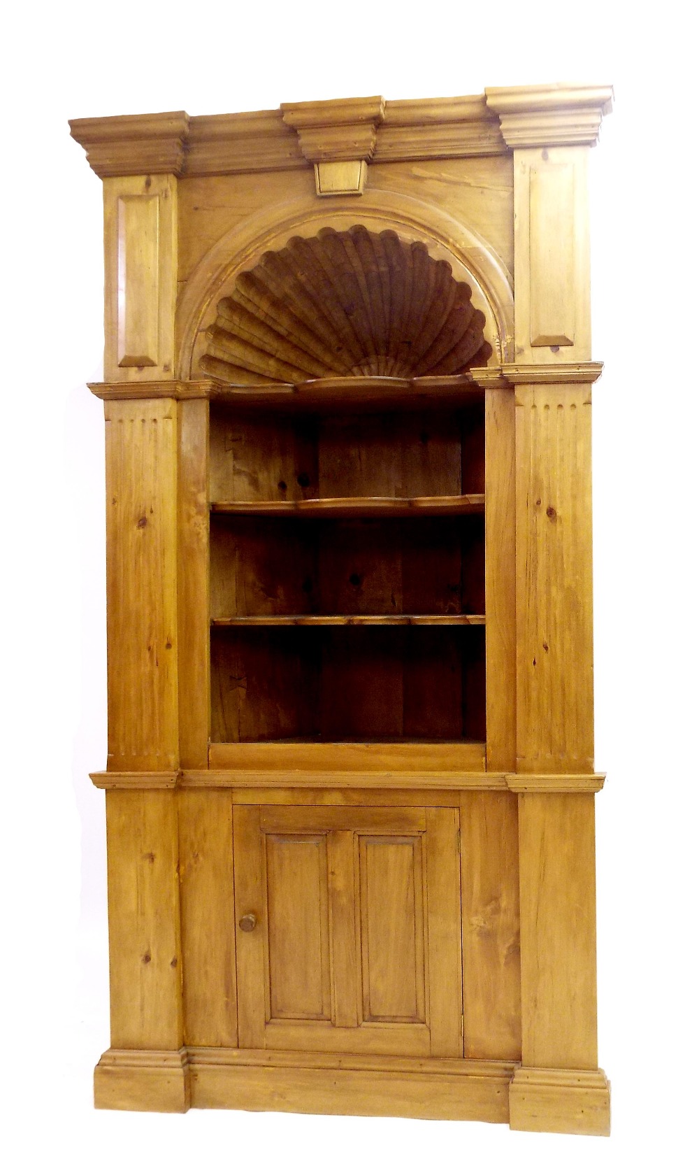 Impressive large style pine alcove corner bookcase, with a