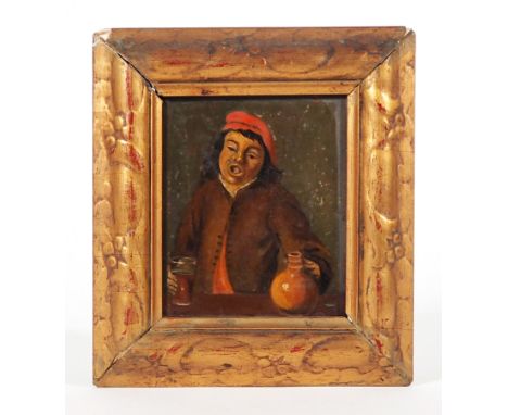 B.T., Monogrammist, 19.Jh.,Öl/ Holz, Portrait eines Trinkers in der Art des 17.Jh., links unten monogrammiert, 12,5 x 10 cm, 