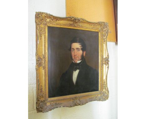 An oil portrait of a gentleman in gilt frame along with a print relating to the sitter