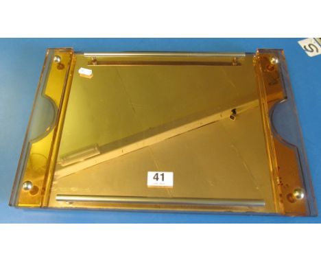 An Art Deco tray pink glass