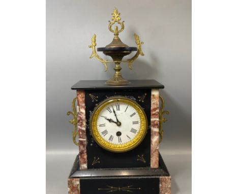 French well designed black marble, granite and brass mantle clock 