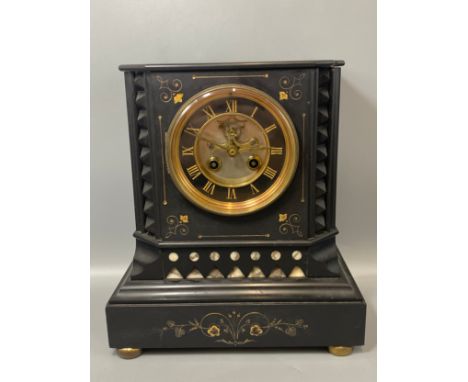 Well designed black marble and brass detailed mantle clock 