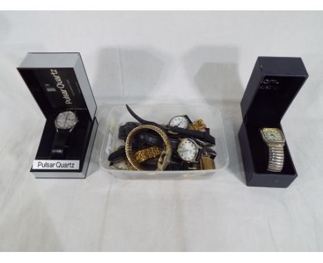 Lot to include 2 wristwatches in cases and a quantity of mixed wristwatches to include, Berge, Reflex, Constant, Timex and si