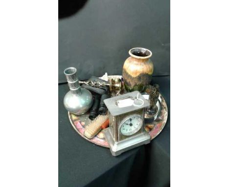 Mixed lot of items, vases, carriage clock, candlesticks, opera glasses, etc, (Qty)