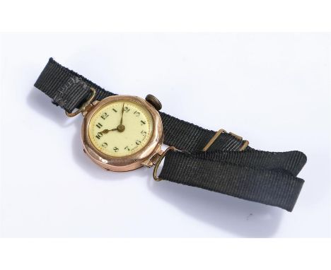 9 carat gold ladies wristwatch, with Arabic hours, manual wound