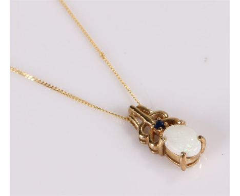 9 carat gold opal set pendant necklace, with a sapphire above the pearl