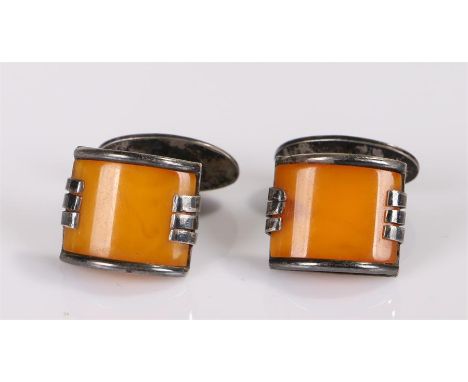 Pair of silver and Bakelite amber cufflinks, Art Deco design