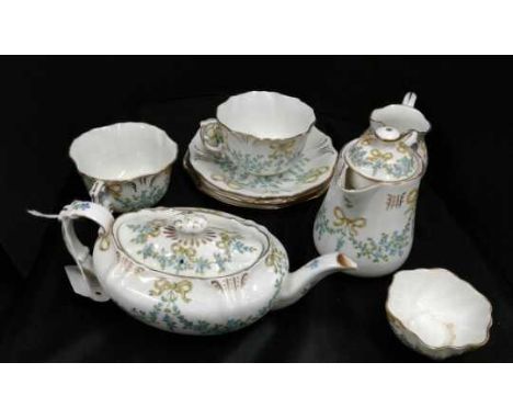 Delphine China porcelain tea set, to include two cups and saucers, a teapot for two, a sugar bowl, milk jug, together with a 