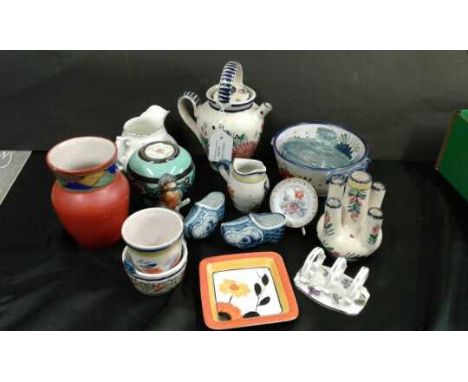 Pottery and porcelain, to include Quimper ware, Joyous, Grays Pottery, Delft, Hammersley, Henrint Quimper, a glass pot and co