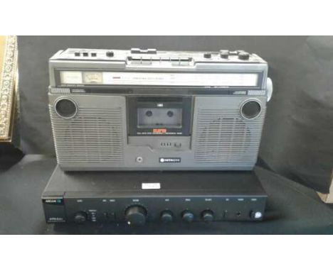 Hitachi portable stereo cassette recorder together with an Arcam Alpha 6 Plus amplifier, (2)