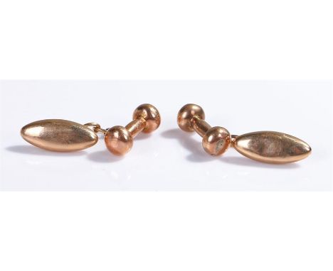 9 carat gold cufflinks, with tube and naiveté ends, 3.5 grams
