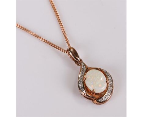 9 carat gold opal pendant necklace, with 9 carat gold chain, the pendant 13mm diameter 