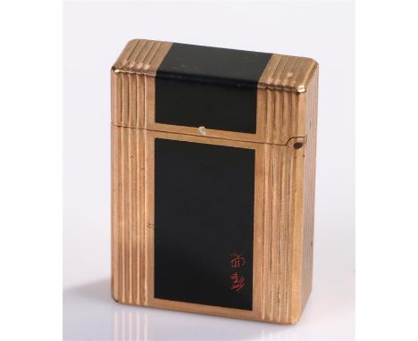 Dupont gold plated and enamel lighter, the black band of enamel with red Oriental script
