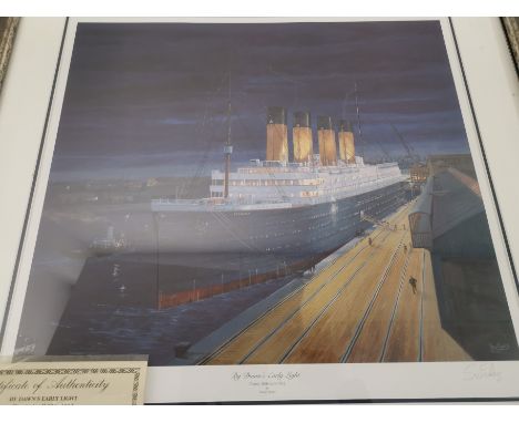 Simon Fisher signed print of the Titanic, entitled 'By Dawn's Early Light', limited edition number 343 of 850, signed 'S.W.Fi