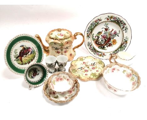 A quantity of Edwardian and later chinaware with the subject of birds and flowers,  including a covered jug, teapot, coffee p