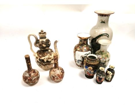 A 20th Century Japanese satsuma double gourd formed teapot with overglaze enamel decoration of dignitary and youths,   height