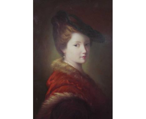Andre De Moller (b.1942) oil on canvas - portrait of an elegant lady after Alixis Grimou, in good gilt frame, 61cm x 51cm
