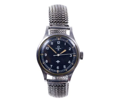 Omega Air Ministry 6B pilot's wristwatch, the black dial with white enamel Arabic numerals and outer track recording minutes 