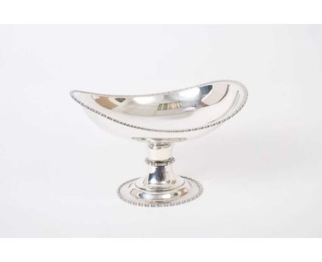 George V silver comport of navette form with egg and dart borders, raised on pedestal foot, (Sheffield 1914), maker Atkin Bro