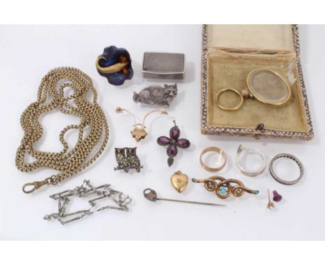 Miscellaneous group of jewellery to include a 19th century magnifying glass, Victorian gilt metal long chain, Mappin &amp; We