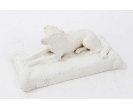 Minton biscuit model of a setter, c.1831-40, 12cm wide x 6cm highProvenance: D G Rice Collection, Illustrated: D G Rice, Dogs