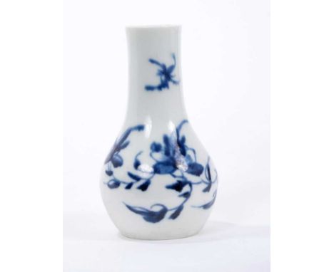 Rare Longton Hall blue and white miniature bottle vase, c.1755-58, painted with a floral pattern, painter's mark to base, 6.7