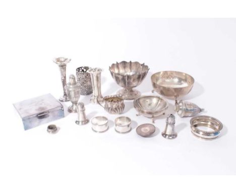 Edwardian silver bowl raised on pedestal foot (Birmingham 1909) together with a group of miscellaneous silver and white metal