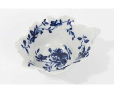 Worcester geranium leaf pickle, c.1758-60, decorated in the Butterboat Floral pattern, workman's mark to base, 8cm acrossCond