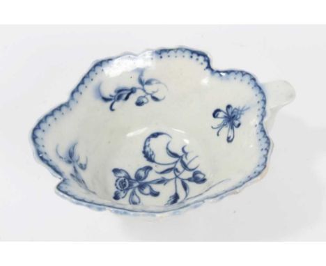 Worcester blue and white geranium leaf pickle, c.1770, decorated in the Narcissus pattern, 'W' mark to base, 9cm acrossCondit