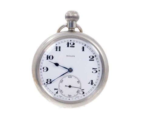 British military Rolex pocket watch, the circular white enamel dial with black enamel Arabic numerals, outer minutes track, s