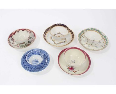 Group of five late 18th/early 19th century English tea bowls and saucers, including Worcester and othersCondition report: Goo
